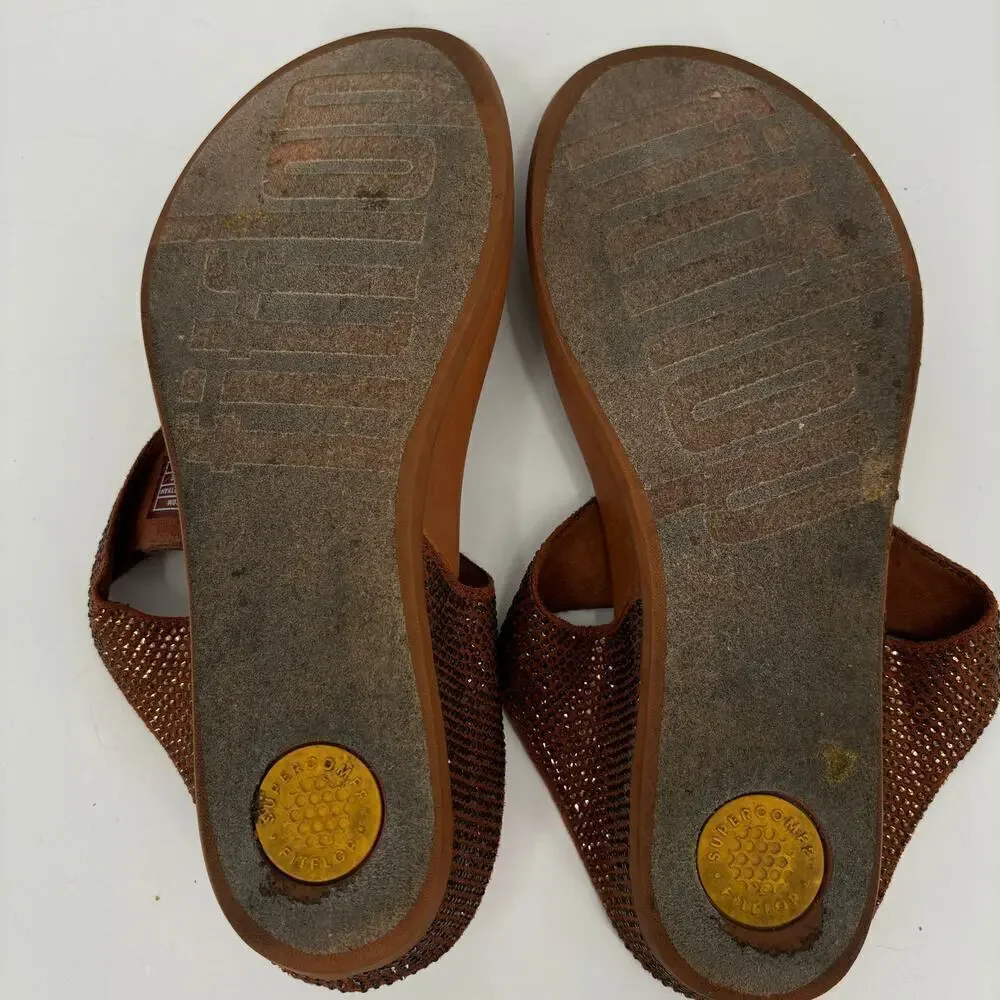FitFlop Banda Glitz Thong Sandals Womens‎ Size 9 Bronze Rhinestone